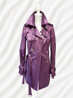bebe Purple Satin Trench Coat with Belt Y2K